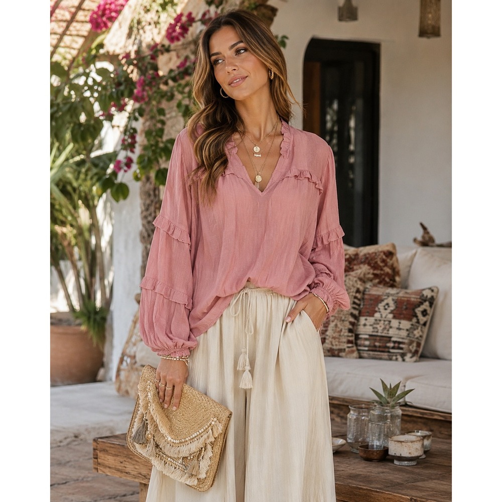 Est. 1946 Dusty Rose Boho Ruffle Tiered Sleeve Blouse Top Plus Size‎ 18/20W NEW